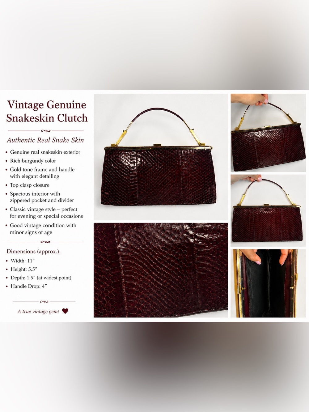Classic Burgundy Python Top-Handle Clutch